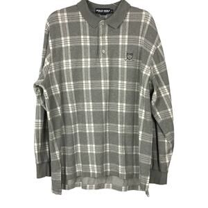 Polo Ralph Lauren Golf Glen Plaid Long Sleeve Polo Shirt Fleece Gray White sz XL